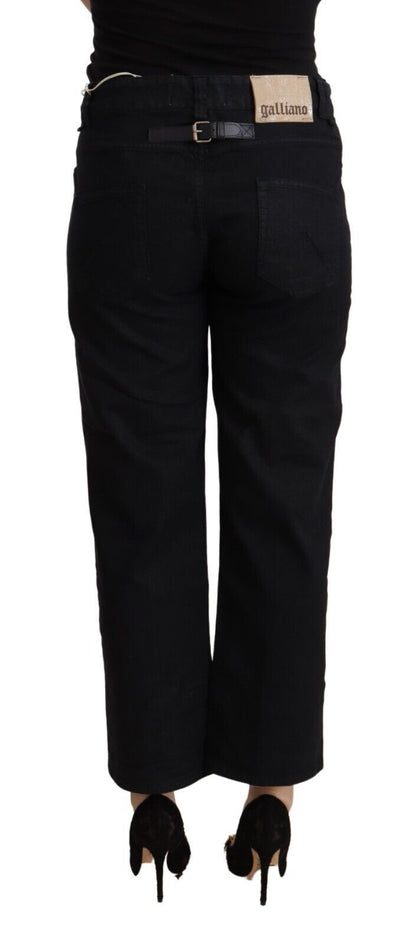John Galliano Black Cotton Flared Cropped High Waist Denim Jeans by John Galliano