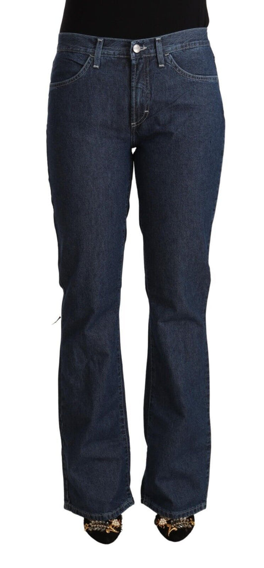 GF Ferre Blue Cotton Mid Waist Flared Denim Jeans by GF Ferre