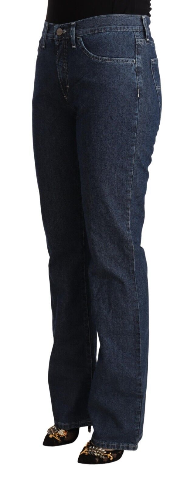 GF Ferre Blue Cotton Mid Waist Flared Denim Jeans by GF Ferre