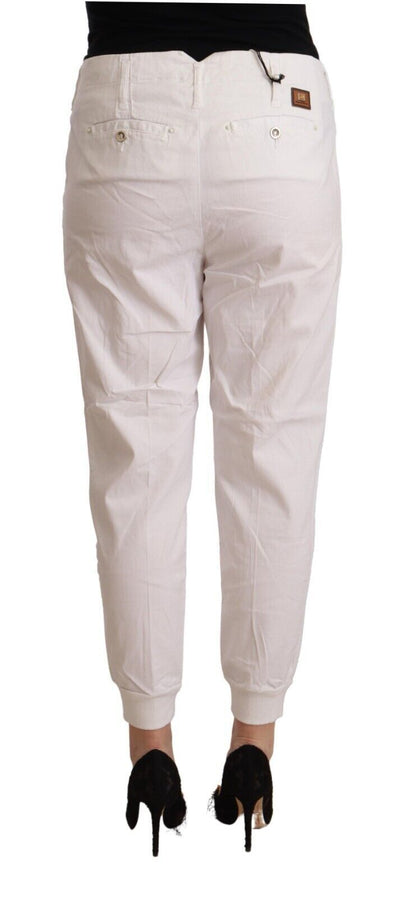 Met White Cotton Mid Waist Tapered Cropped Pants by Met