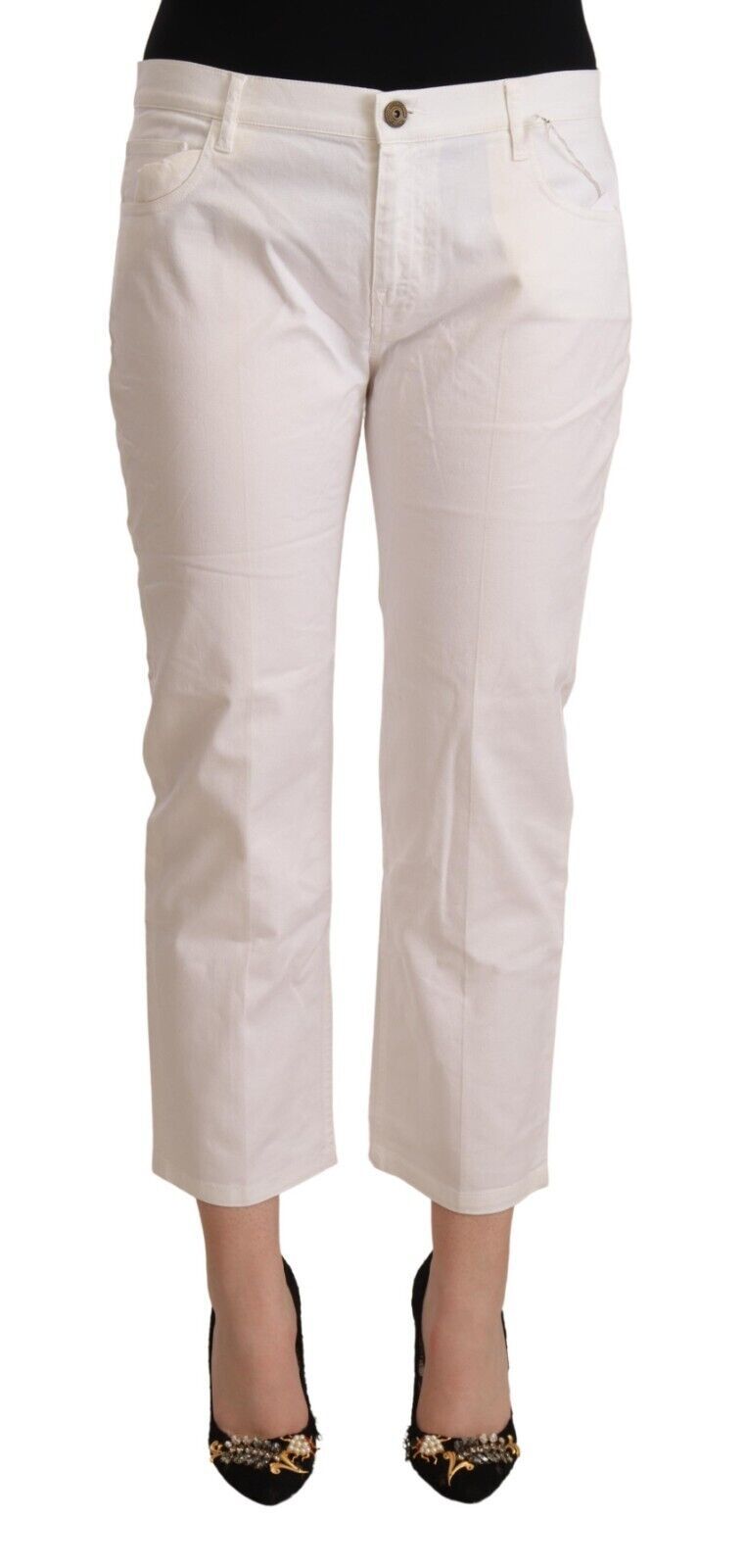 L'Autre Chose White Cotton Mid Waist Cropped Denim Jeans by L'Autre Chose