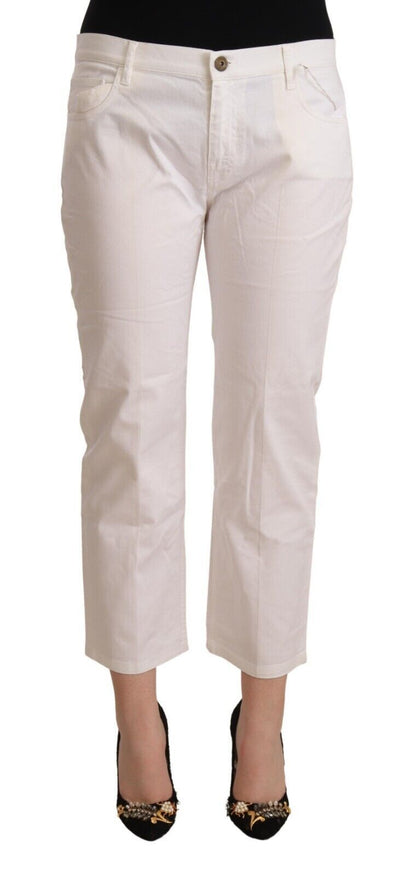 L'Autre Chose White Cotton Mid Waist Cropped Denim Jeans by L'Autre Chose