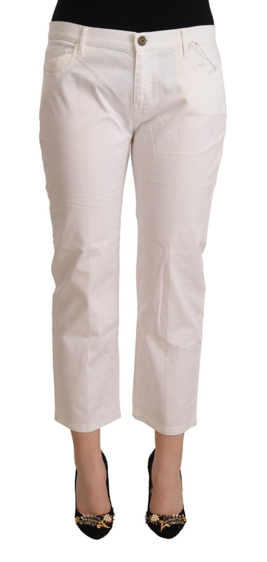 L'Autre Chose White Cotton Mid Waist Cropped Denim Jeans by L'Autre Chose