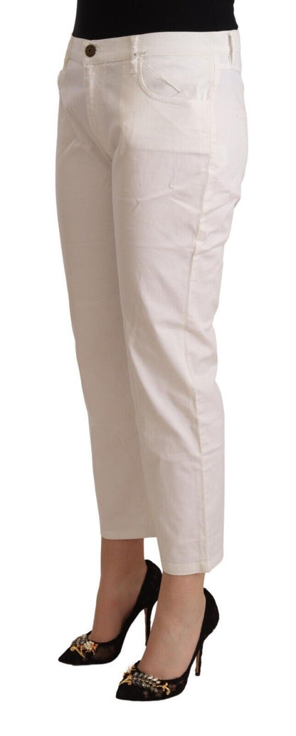 L'Autre Chose White Cotton Mid Waist Cropped Denim Jeans by L'Autre Chose