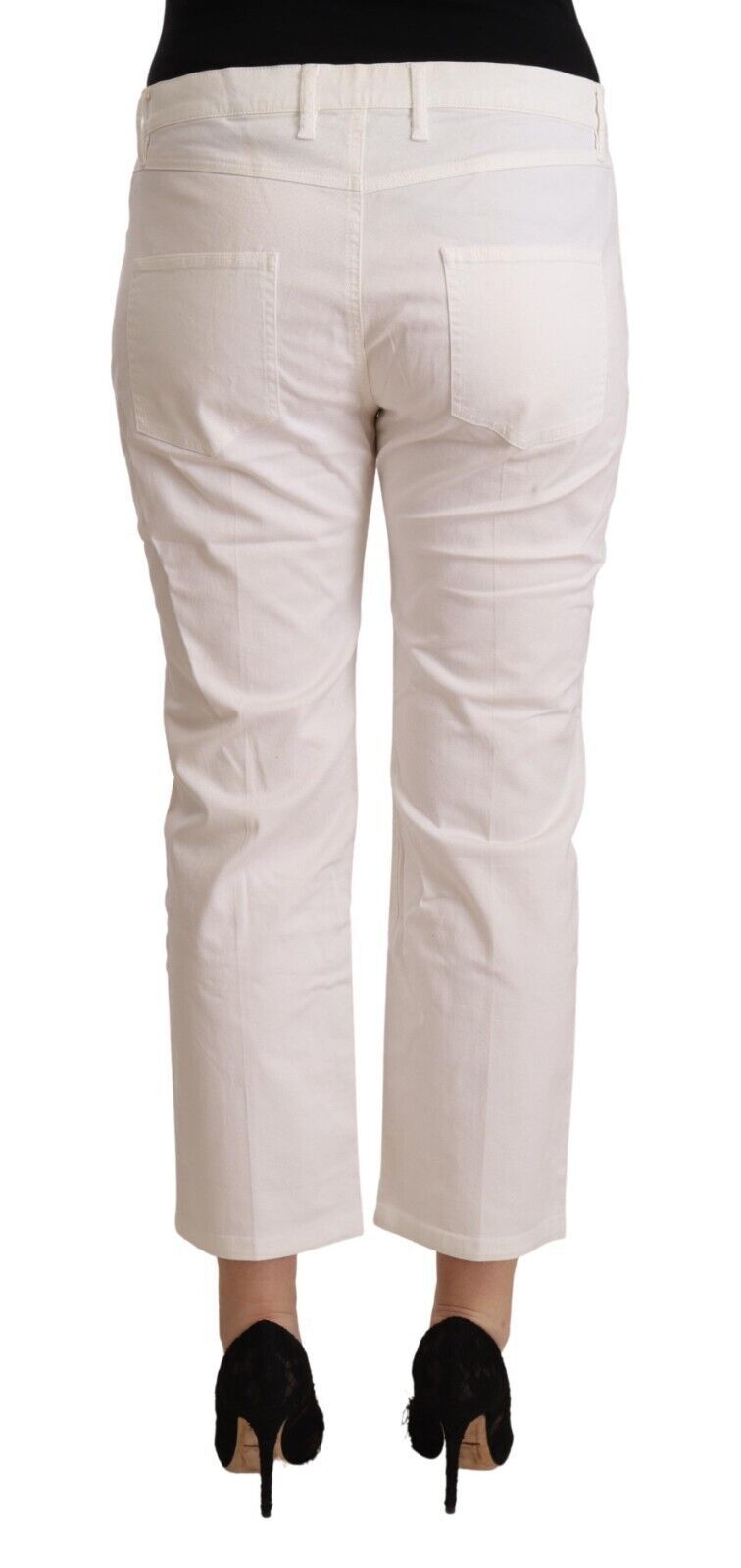 L'Autre Chose White Cotton Mid Waist Cropped Denim Jeans by L'Autre Chose