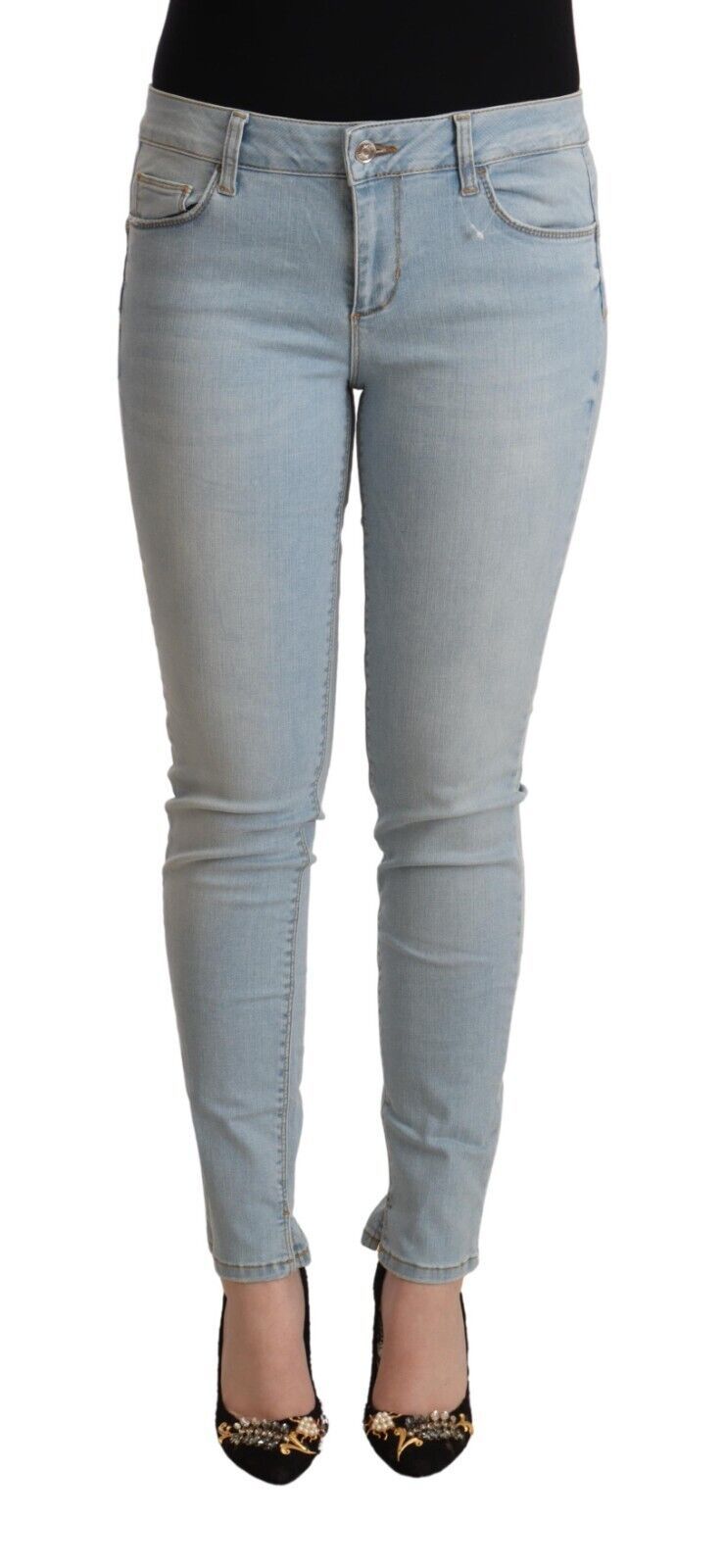 Liu Jo Light Blue Cotton Mid Waist Slim Fit Denim Jeans by Liu Jo