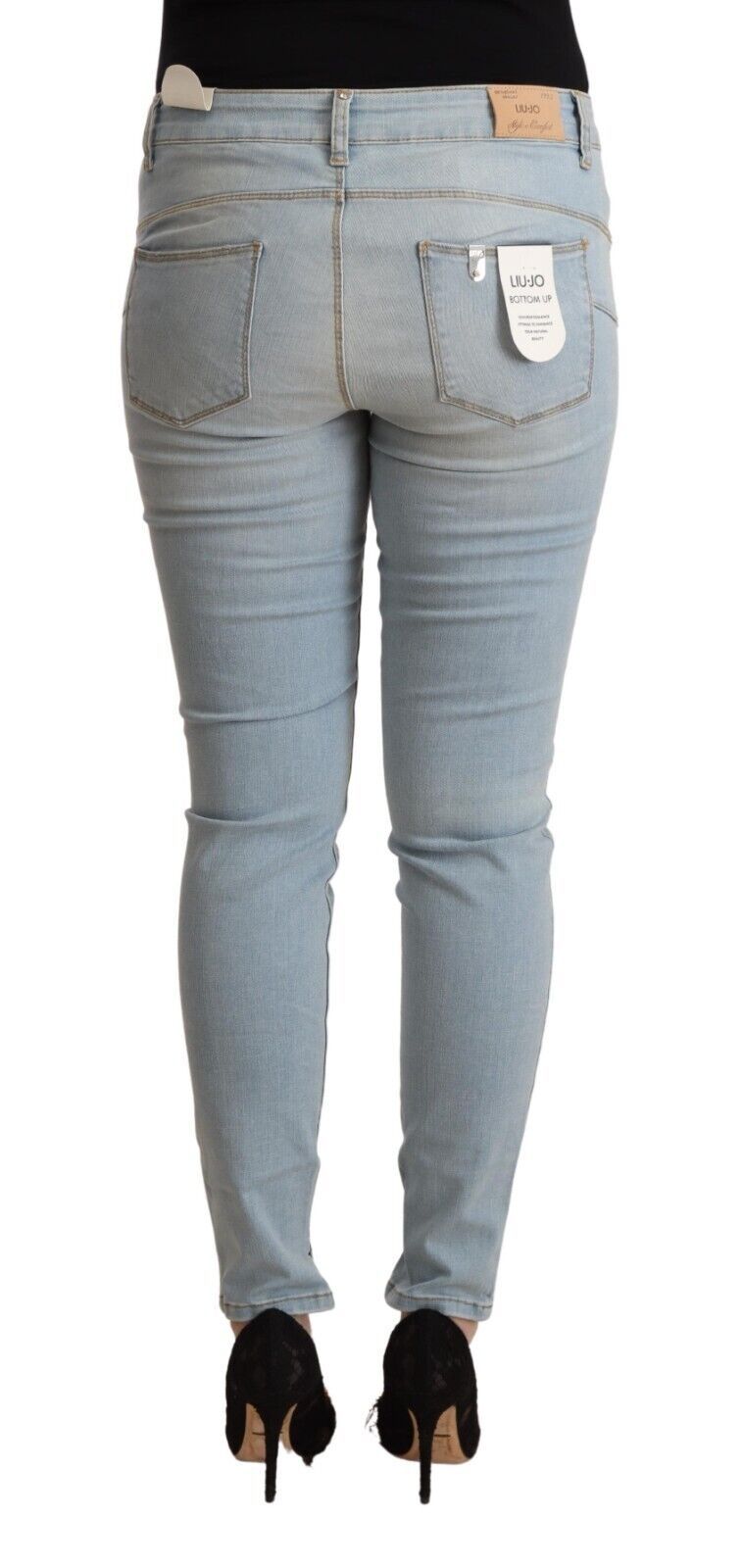 Liu Jo Light Blue Cotton Mid Waist Slim Fit Denim Jeans by Liu Jo