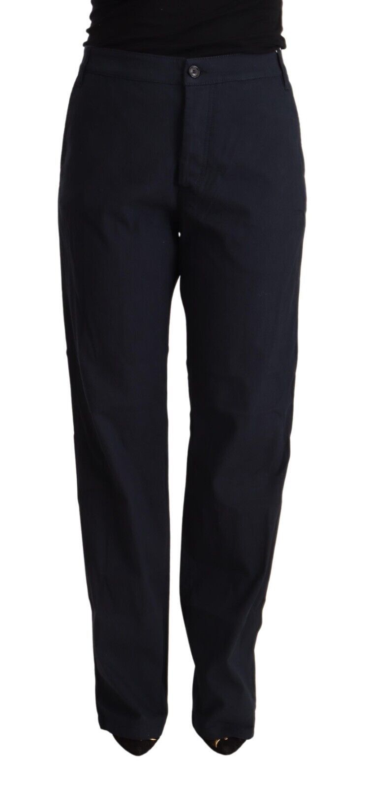 Exte Black High Waist Tapered Cotton Pants by Exte