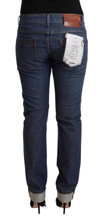 Eight Dark Blue Cotton Slim Fit Folded Hem Denim Jeans