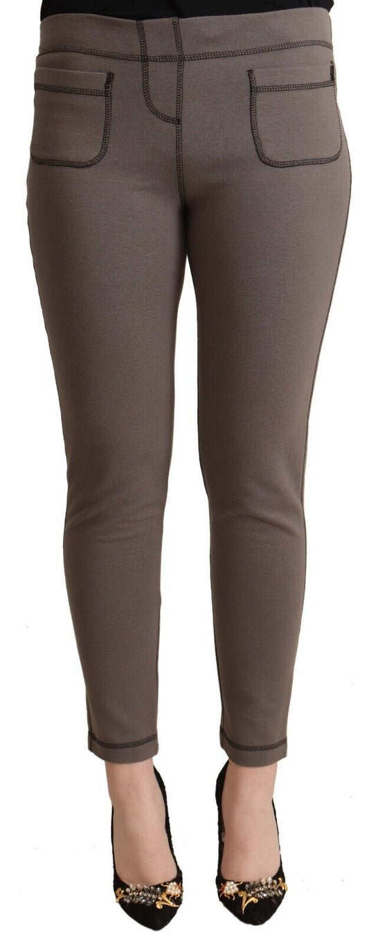 John Galliano Gray Cotton Mid Waist Stretch Leggings Cropped Pants by John Galliano