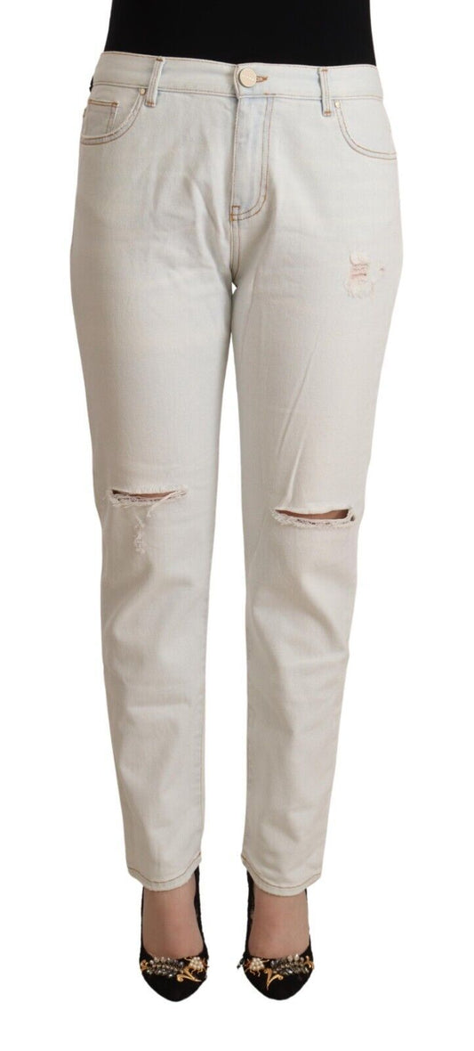 PINKO White Cotton Distressed Mid Waist Skinny Denim Jeans by PINKO