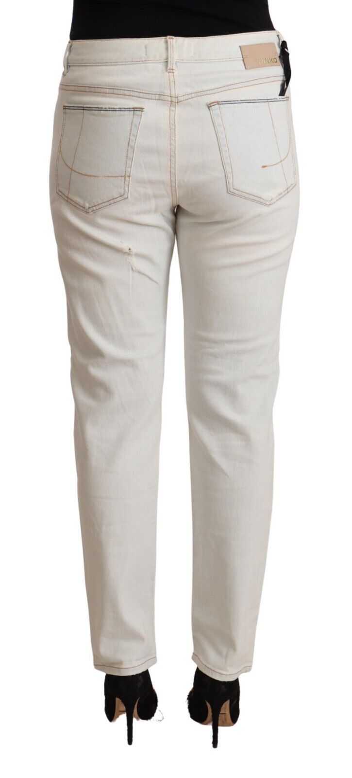 PINKO White Cotton Distressed Mid Waist Skinny Denim Jeans by PINKO