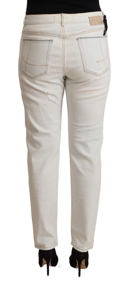 PINKO White Cotton Distressed Mid Waist Skinny Denim Jeans by PINKO