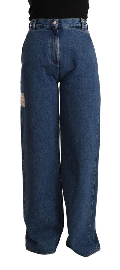 GCDS Blue Cotton High Waist Wide Leg Boot Cut Denim Jeans by GCDS