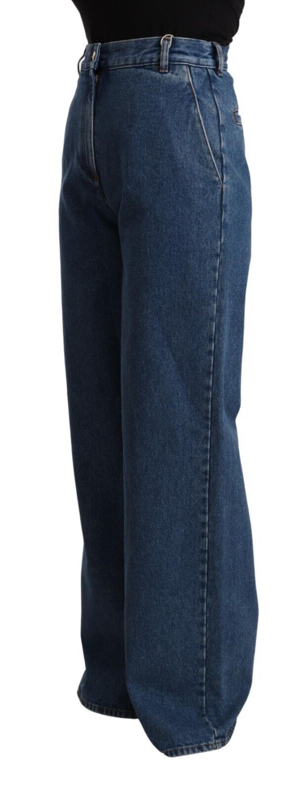 GCDS Blue Cotton High Waist Wide Leg Boot Cut Denim Jeans by GCDS