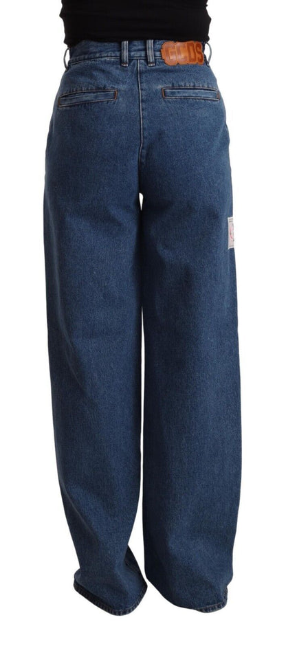 GCDS Blue Cotton High Waist Wide Leg Boot Cut Denim Jeans by GCDS