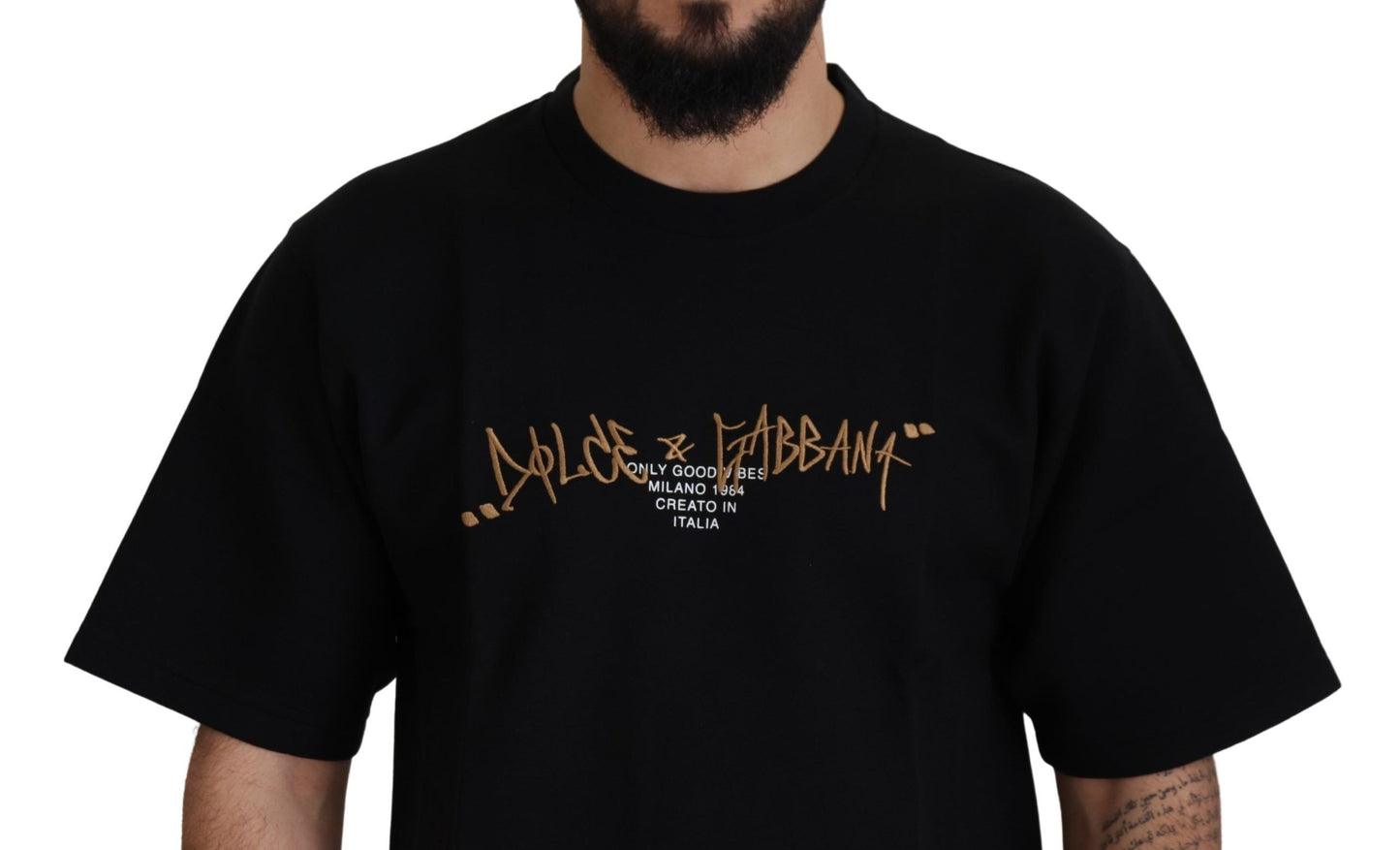 Dolce &amp; Gabbana Black Logo Cotton Crewneck T-shirt
