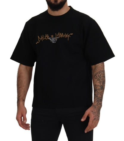 Dolce &amp; Gabbana Black Logo Cotton Crewneck T-shirt
