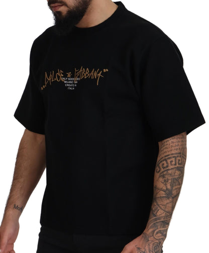 Dolce &amp; Gabbana Black Logo Cotton Crewneck T-shirt