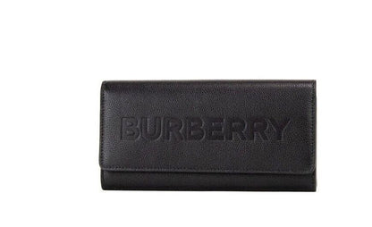 Portefeuille à rabat Burberry Porter en cuir grainé noir avec logo embossé