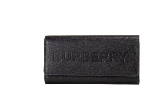 Portefeuille à rabat Burberry Porter en cuir grainé noir avec logo embossé