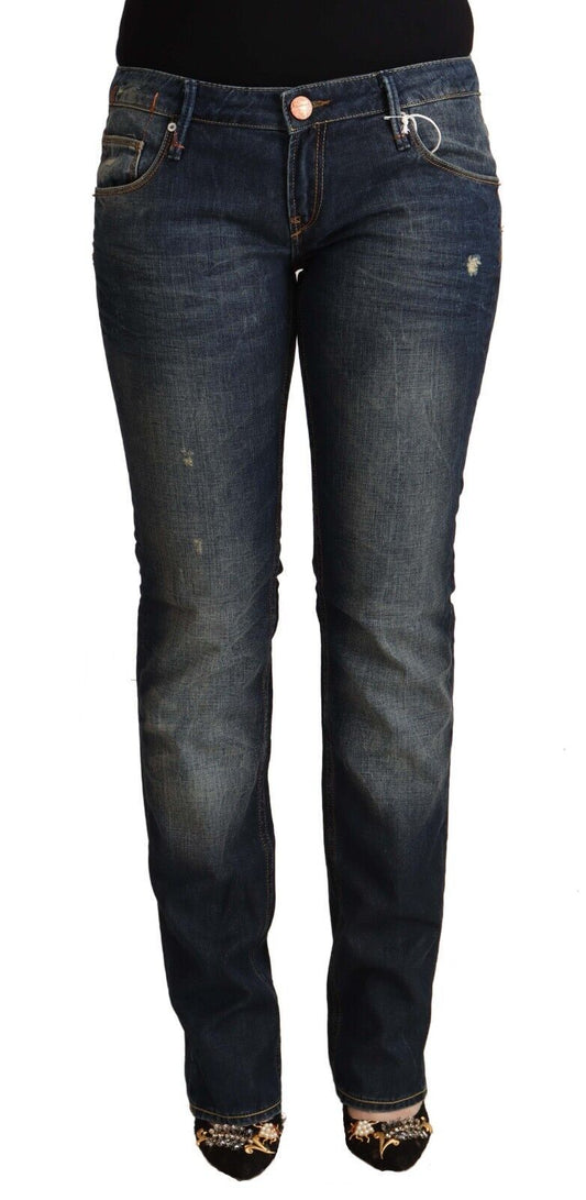 Eight Blue Washed Cotton Low Waist Skinny Denim Jeans