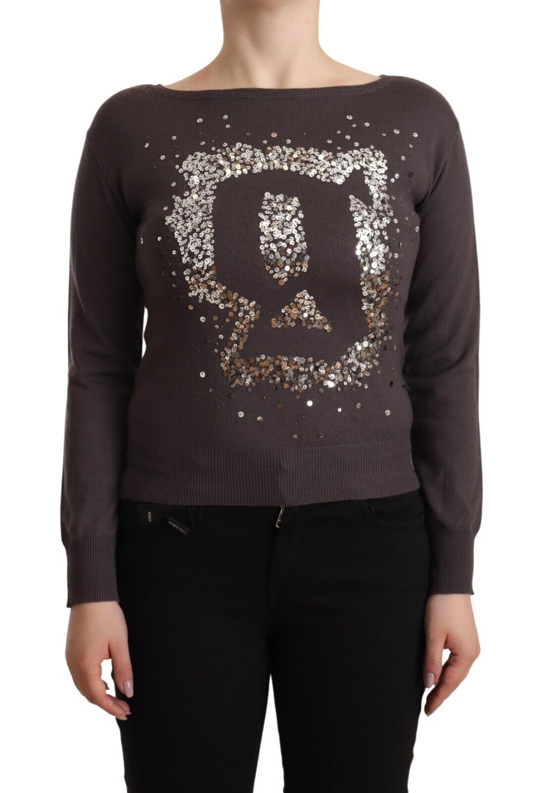 John Galliano Brown Wool Sequined Long Sleeves Pullover Sweater by John Galliano