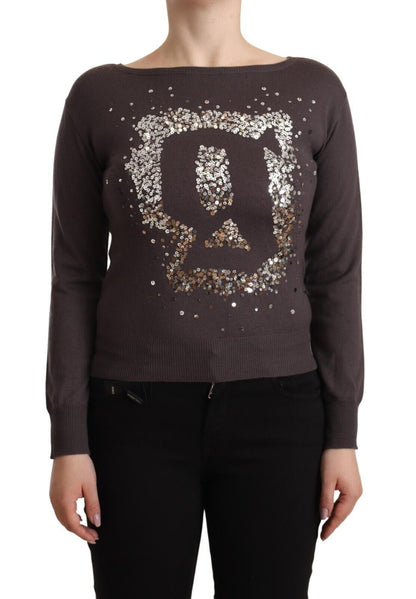 John Galliano Brown Wool Sequined Long Sleeves Pullover Sweater by John Galliano