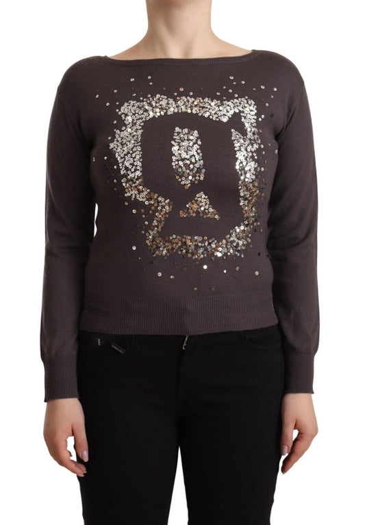 John Galliano Brown Wool Sequined Long Sleeves Pullover Sweater by John Galliano