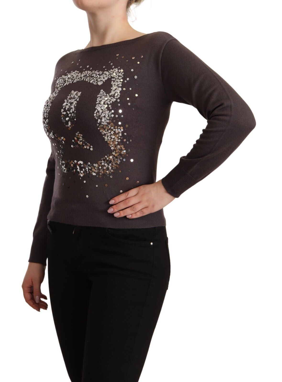 John Galliano Brown Wool Sequined Long Sleeves Pullover Sweater by John Galliano