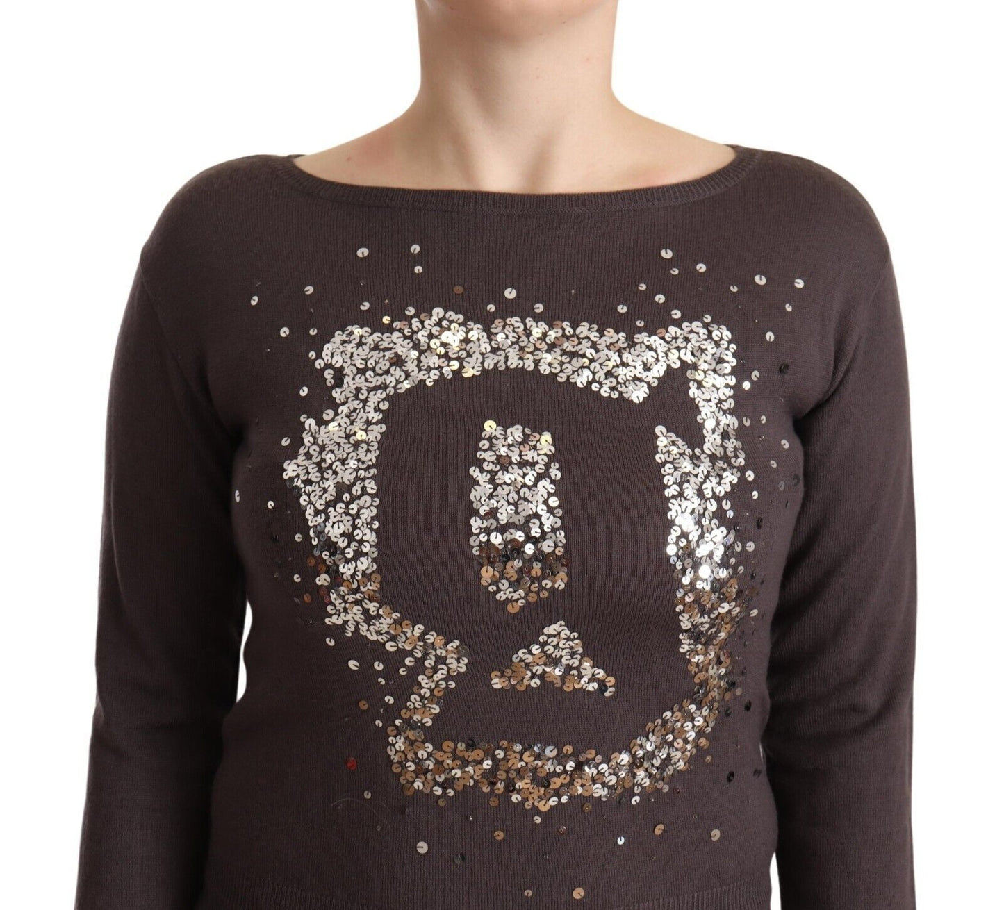 John Galliano Brown Wool Sequined Long Sleeves Pullover Sweater by John Galliano