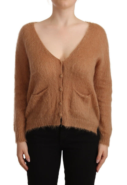 PINK MEMORIES Brown Cardigan V-Neck Long Sleeve Sweater by PINK MEMORIES