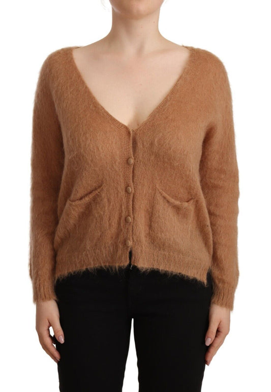 PINK MEMORIES Brown Cardigan V-Neck Long Sleeve Sweater by PINK MEMORIES