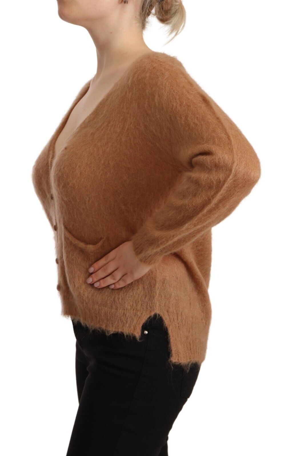 PINK MEMORIES Brown Cardigan V-Neck Long Sleeve Sweater by PINK MEMORIES