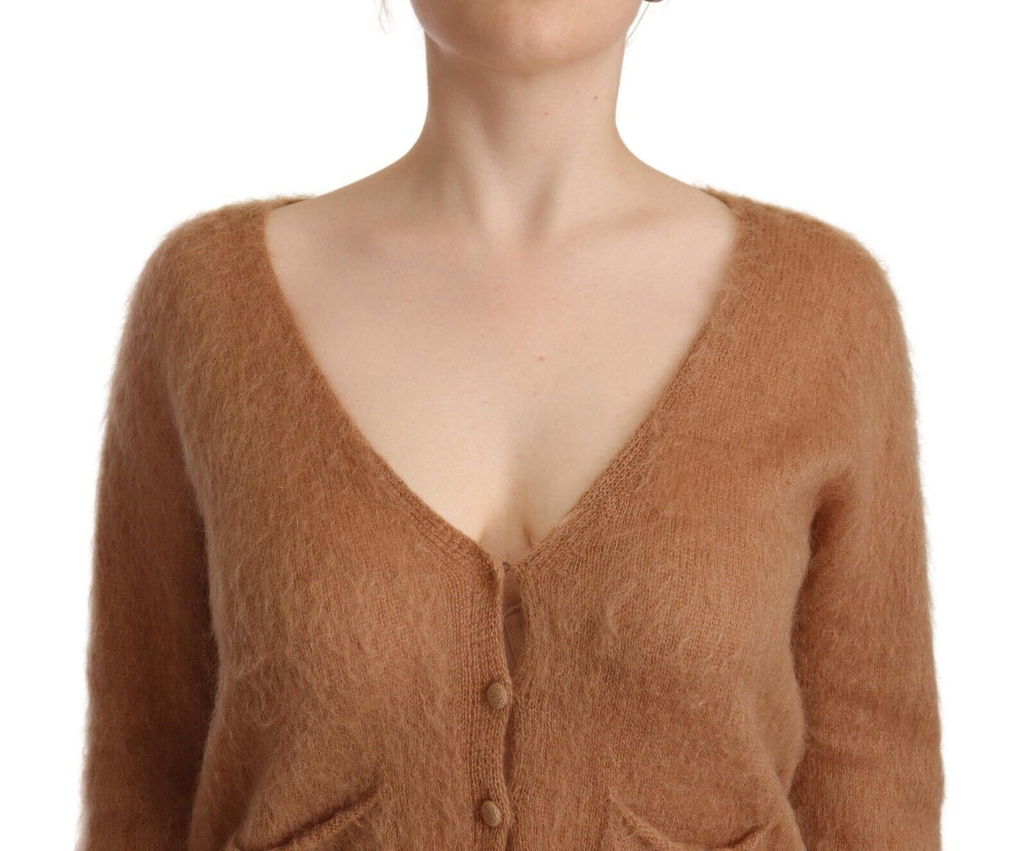 PINK MEMORIES Brown Cardigan V-Neck Long Sleeve Sweater by PINK MEMORIES