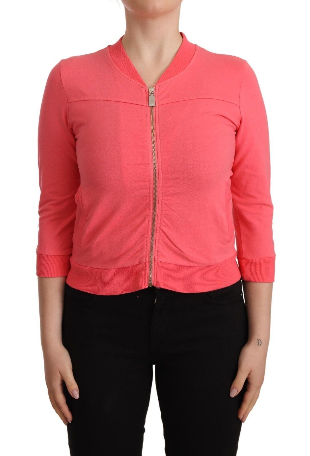 Blumarine Pink 3/4 Sleeve Zip Embellished Sweater by Blumarine