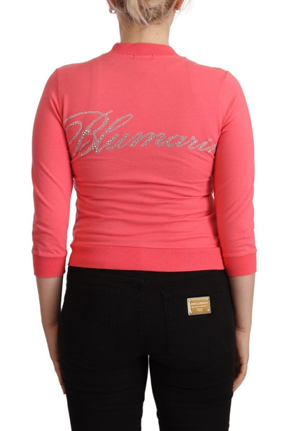 Blumarine Pink 3/4 Sleeve Zip Embellished Sweater by Blumarine