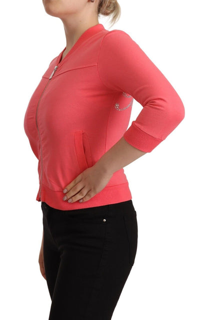 Blumarine Pink 3/4 Sleeve Zip Embellished Sweater by Blumarine