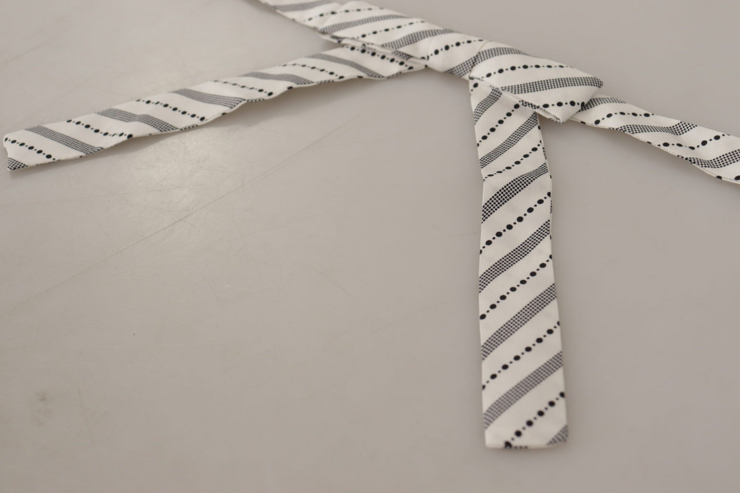 Dolce &amp; Gabbana White Black Polka Dot 100% Silk Neck Papillon Bow Tie