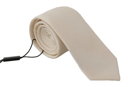 Dolce &amp; Gabbana Off-White 100% Silk Slim Adjustable Accessory Necktie