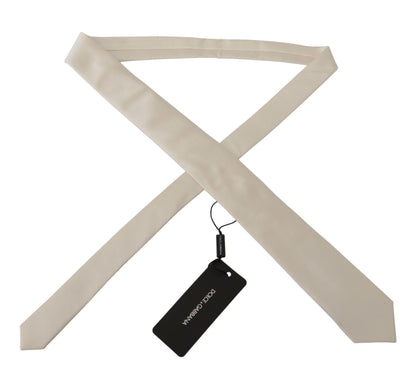 Dolce &amp; Gabbana Off-White 100% Silk Slim Adjustable Accessory Necktie