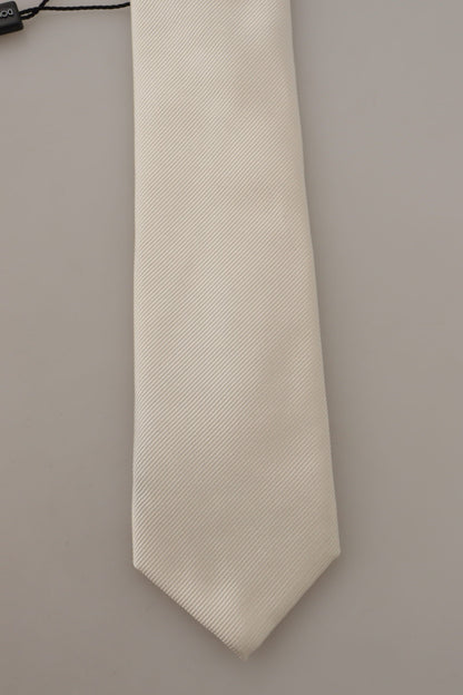 Dolce &amp; Gabbana Off-White 100% Silk Slim Adjustable Accessory Necktie