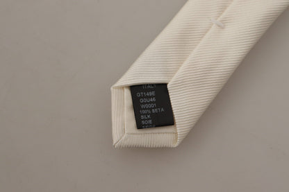 Dolce &amp; Gabbana Off-White 100% Silk Slim Adjustable Accessory Necktie