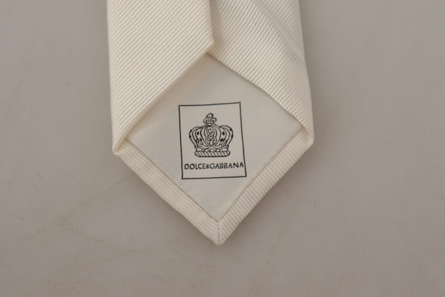 Dolce &amp; Gabbana Off-White 100% Silk Slim Adjustable Accessory Necktie