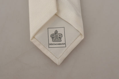 Dolce &amp; Gabbana Off-White 100% Silk Slim Adjustable Accessory Necktie