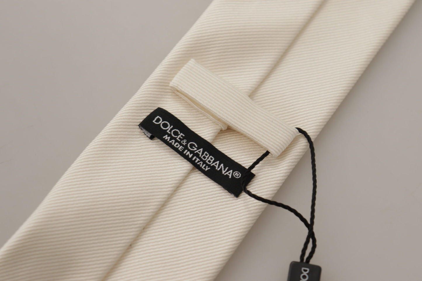 Dolce &amp; Gabbana Off-White 100% Silk Slim Adjustable Accessory Necktie