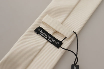 Dolce &amp; Gabbana Off-White 100% Silk Slim Adjustable Accessory Necktie