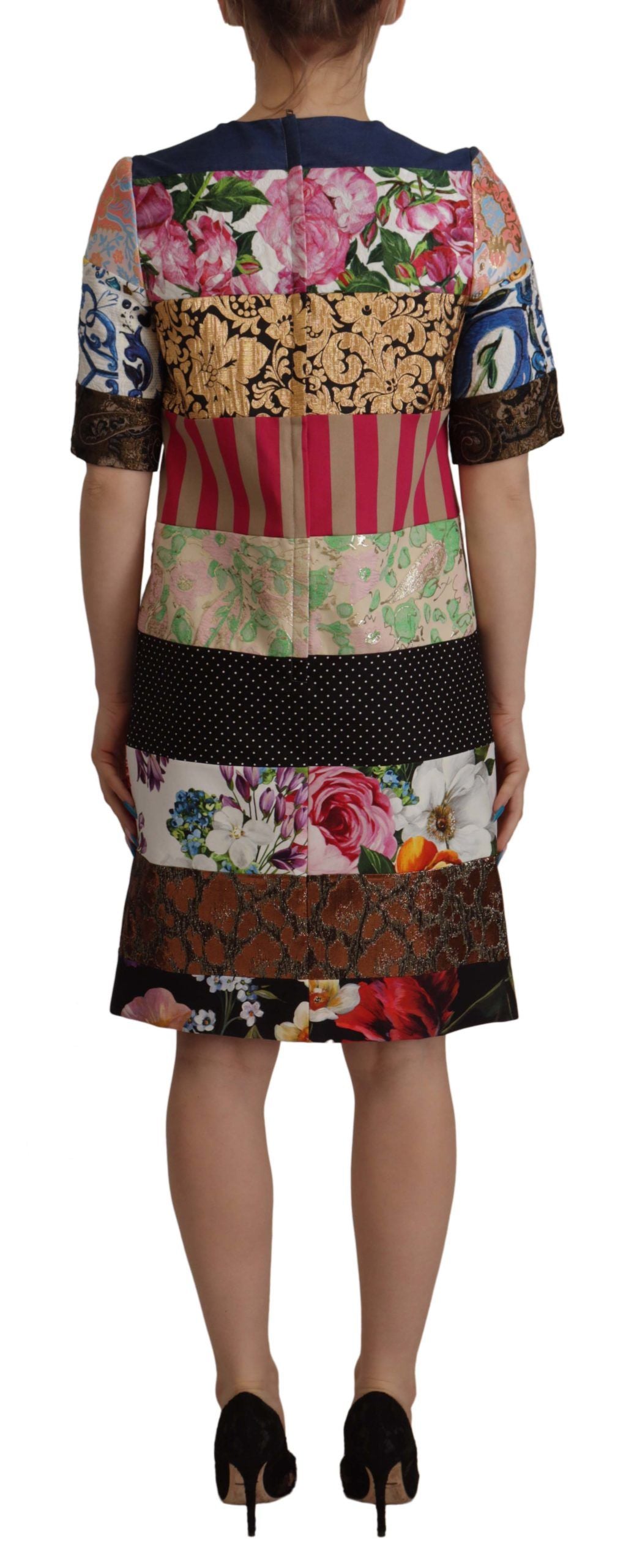 Dolce & Gabbana Multicolor Pachwork Floral Sheath Jaquard Mini Gown Dress by Dolce & Gabbana