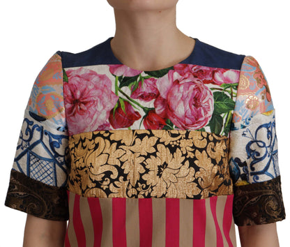 Dolce & Gabbana Multicolor Pachwork Floral Sheath Jaquard Mini Gown Dress by Dolce & Gabbana