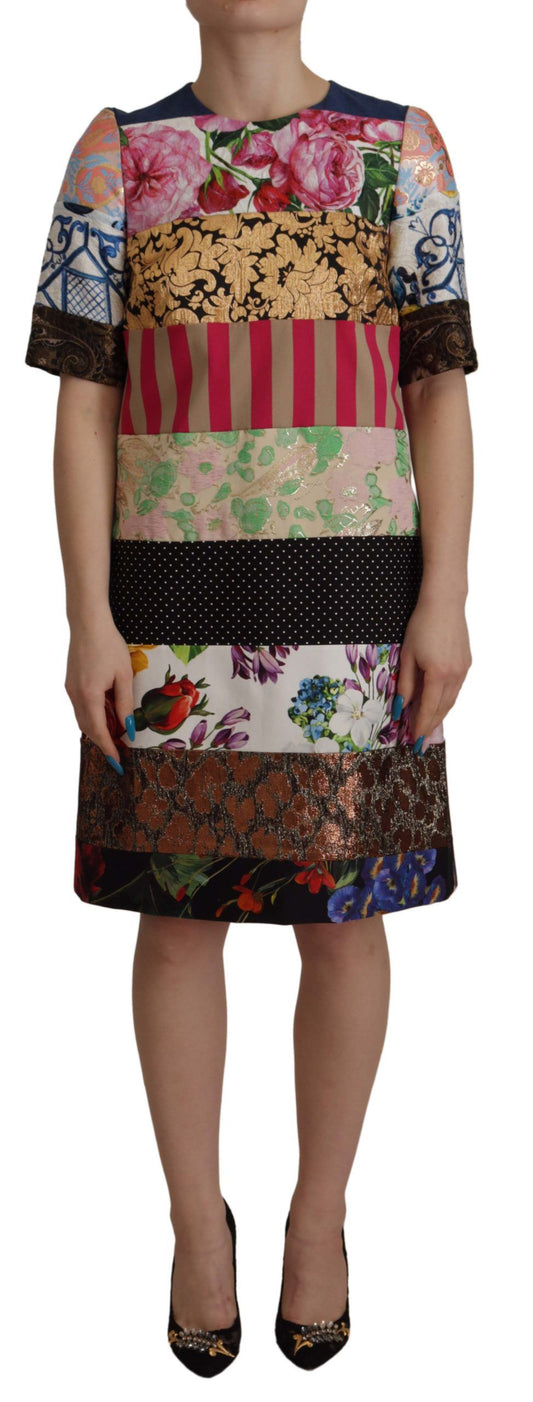 Dolce & Gabbana Multicolor Pachwork Floral Sheath Jaquard Mini Gown Dress by Dolce & Gabbana